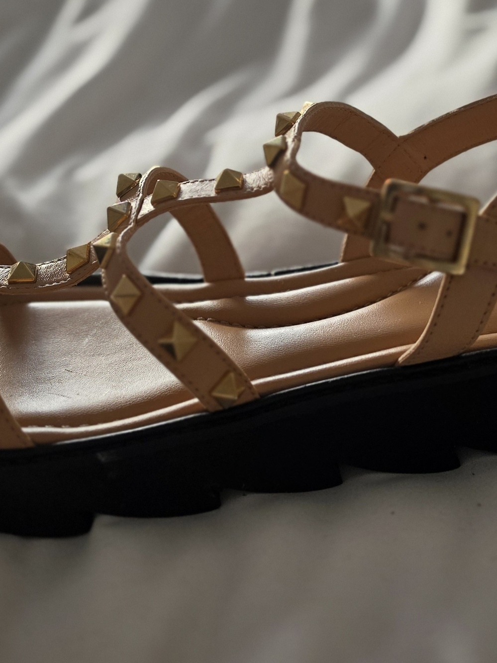 Jon Josef Alcon Studded Strappy Sandals, Natural Leather, Size 7